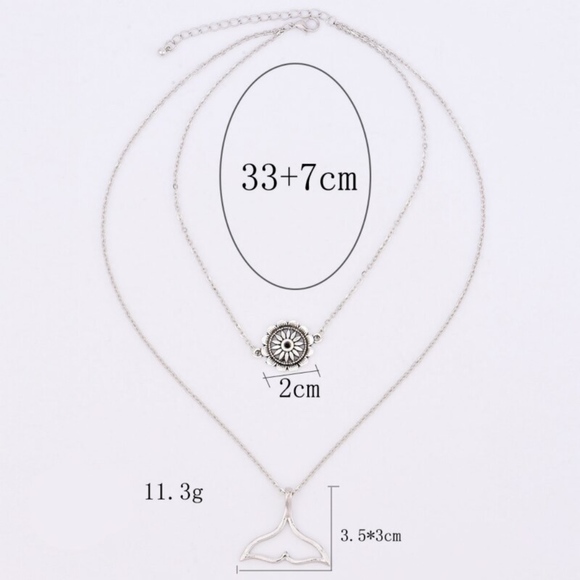 2 Layer Mermaid Whale Tail Necklace Silver - Picture 5 of 6